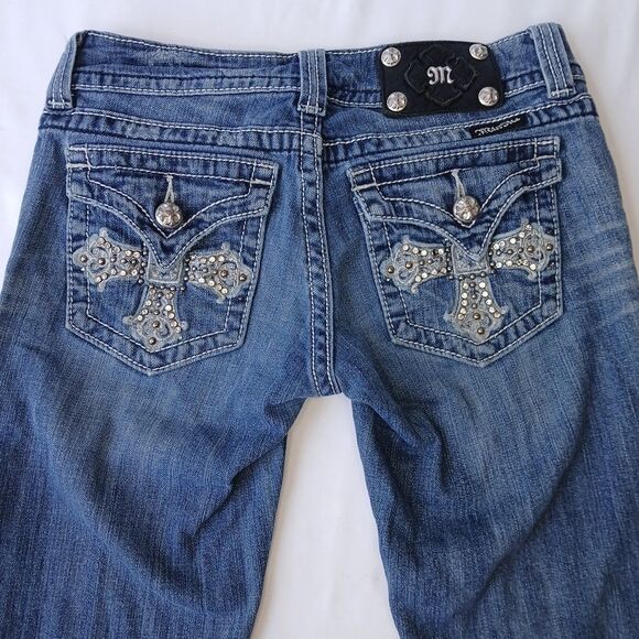 Miss Me Slim Boot Stretch Denim Jeans Embellish Cross Pockets Sz 27 VTG Y2K - Picture 1 of 8